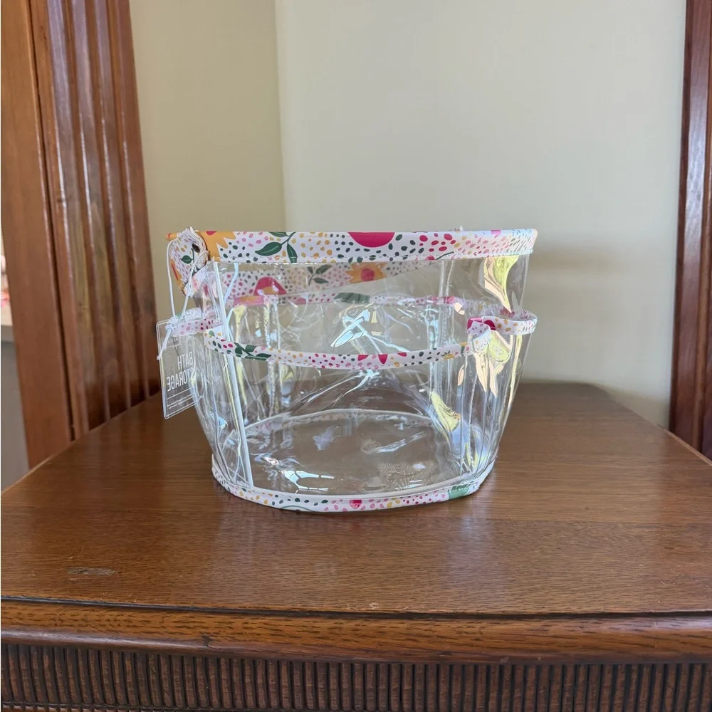 TAYLOR MADISON LARGE ROUND “MULTICOLOR FLORAL” PRINT VINYL BATHROOM CONTAINER
